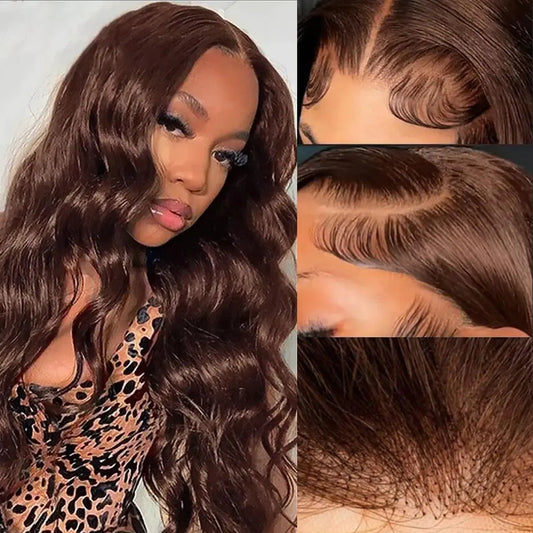 20” Chocolate Brown Body Wave Lace Front Wig – 13x4 HD Lace, 200% Density, Pre-Plucked, 100% Human Hair
