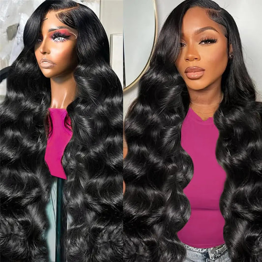 Sodfey 13X6 Lace Front Wig Human Hair Body Wave 200% Density HD Lace Frontal Wigs Human Hair Pre Plucked Glueless Black Wigs for Women 26Inch Body Wave Wig Human Hair Natural Color